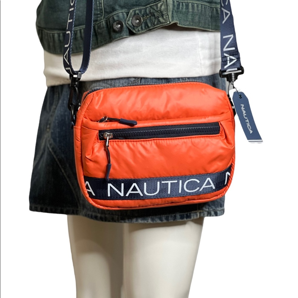 Nautical Crossbody Bag Orange Navy Logo Shoulder Bag Puffer Waist padded - Picture 2 of 16